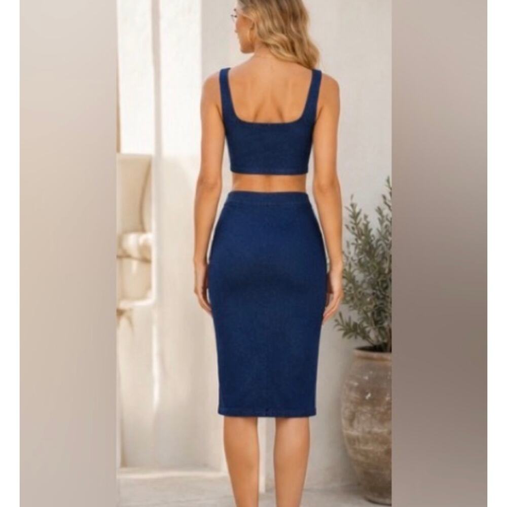 New Susana Monaco denim crop top skirt set sz M - Picture 5 of 7